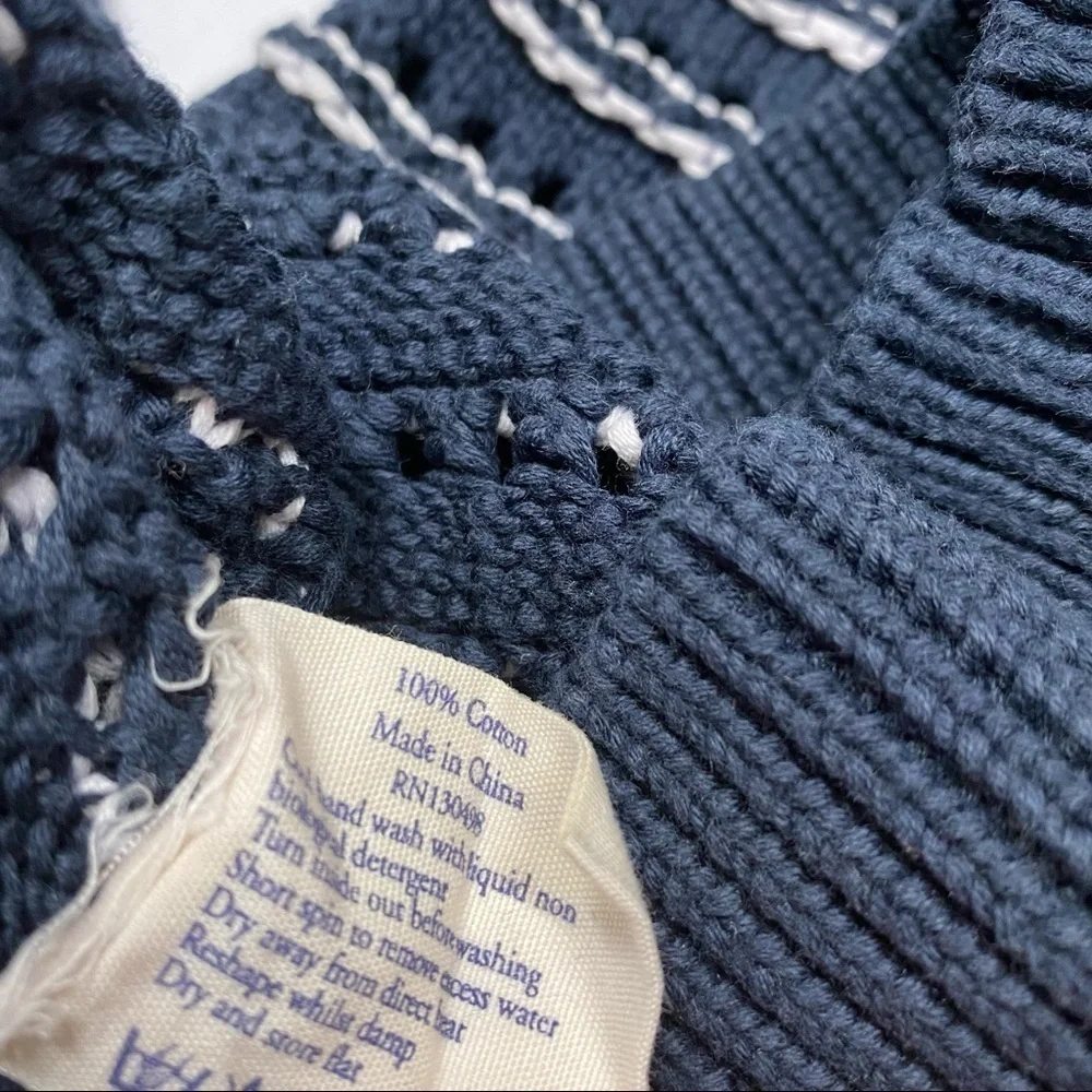 JACK WILLS Navy Blue & White Striped Knit Crewneck Sweater